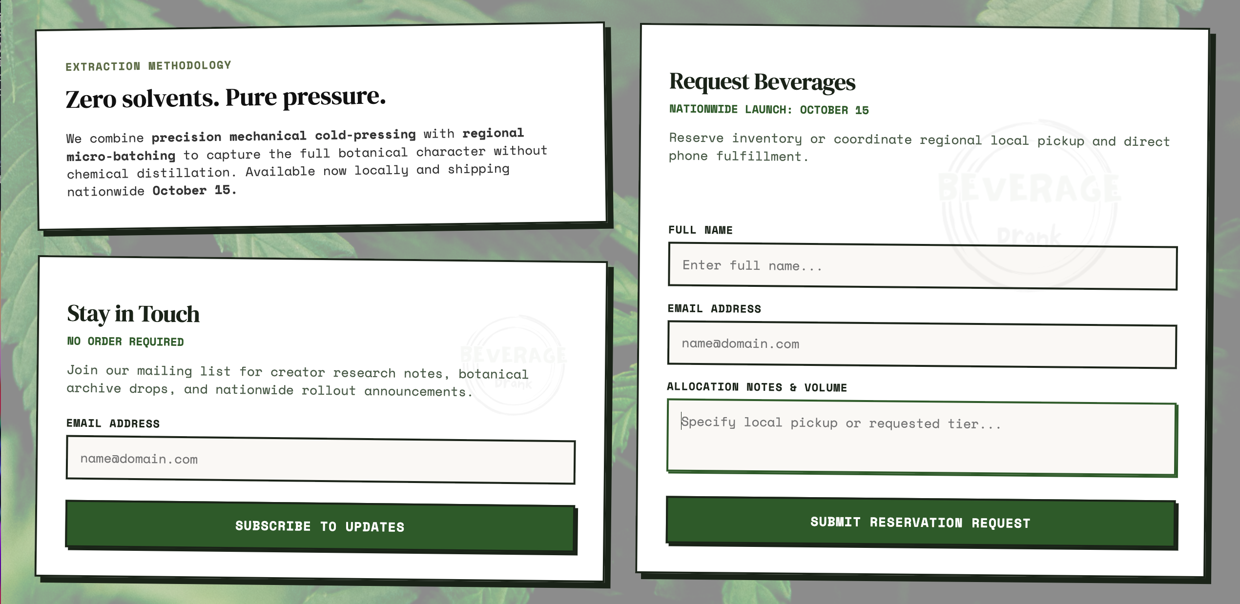 Dual form layout — newsletter and wholesale allocation