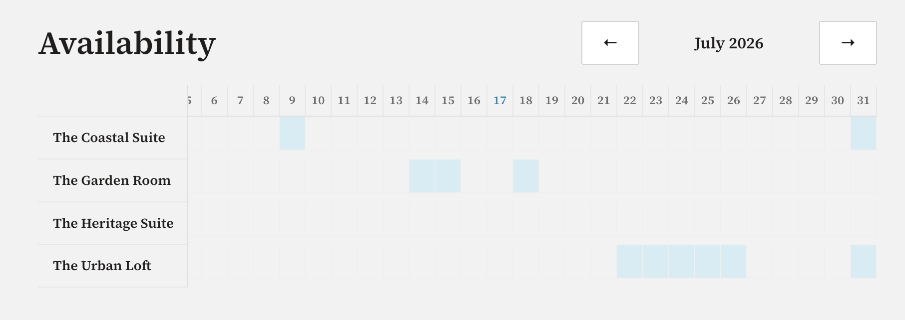 Tape-chart booking calendar