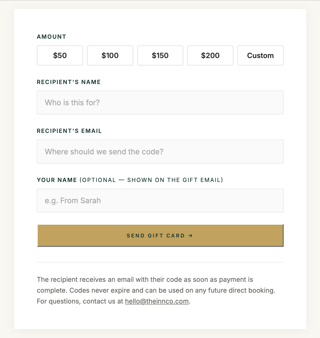 Digital gift card purchase page