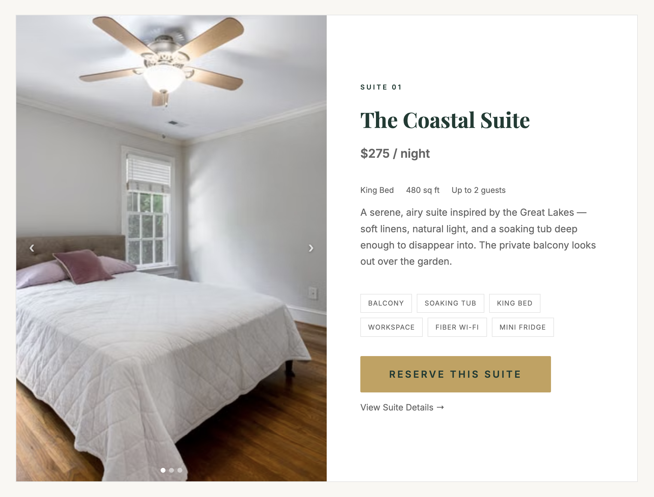 Motel rooms and cottages listing