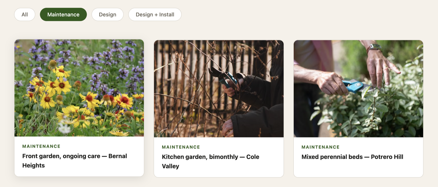 Portfolio grid with category filter
