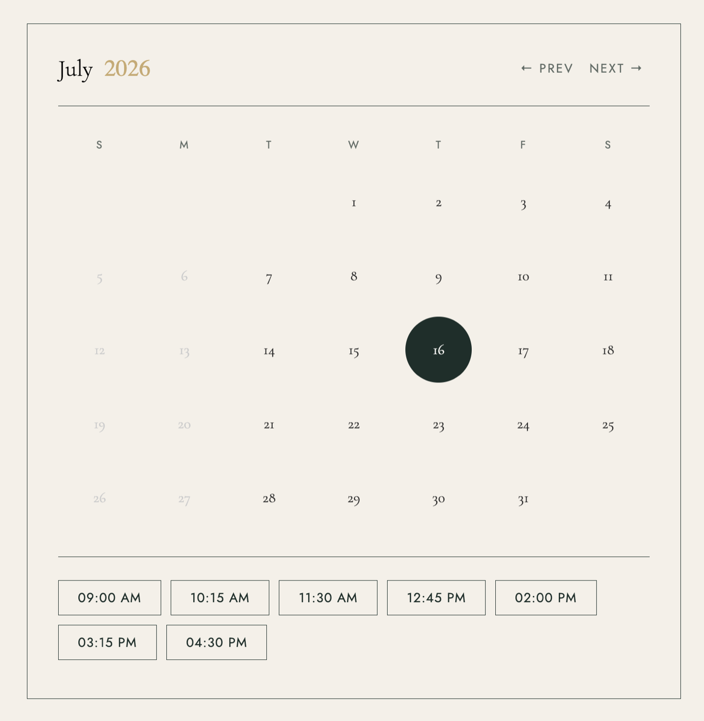 Live availability calendar