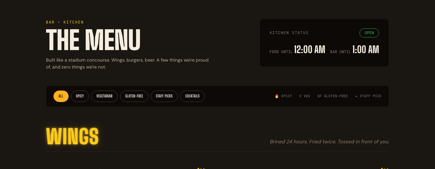 Menu with category filter