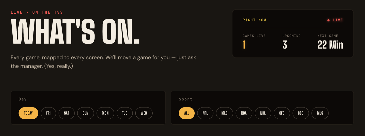 Live scores board — 7 leagues with game times