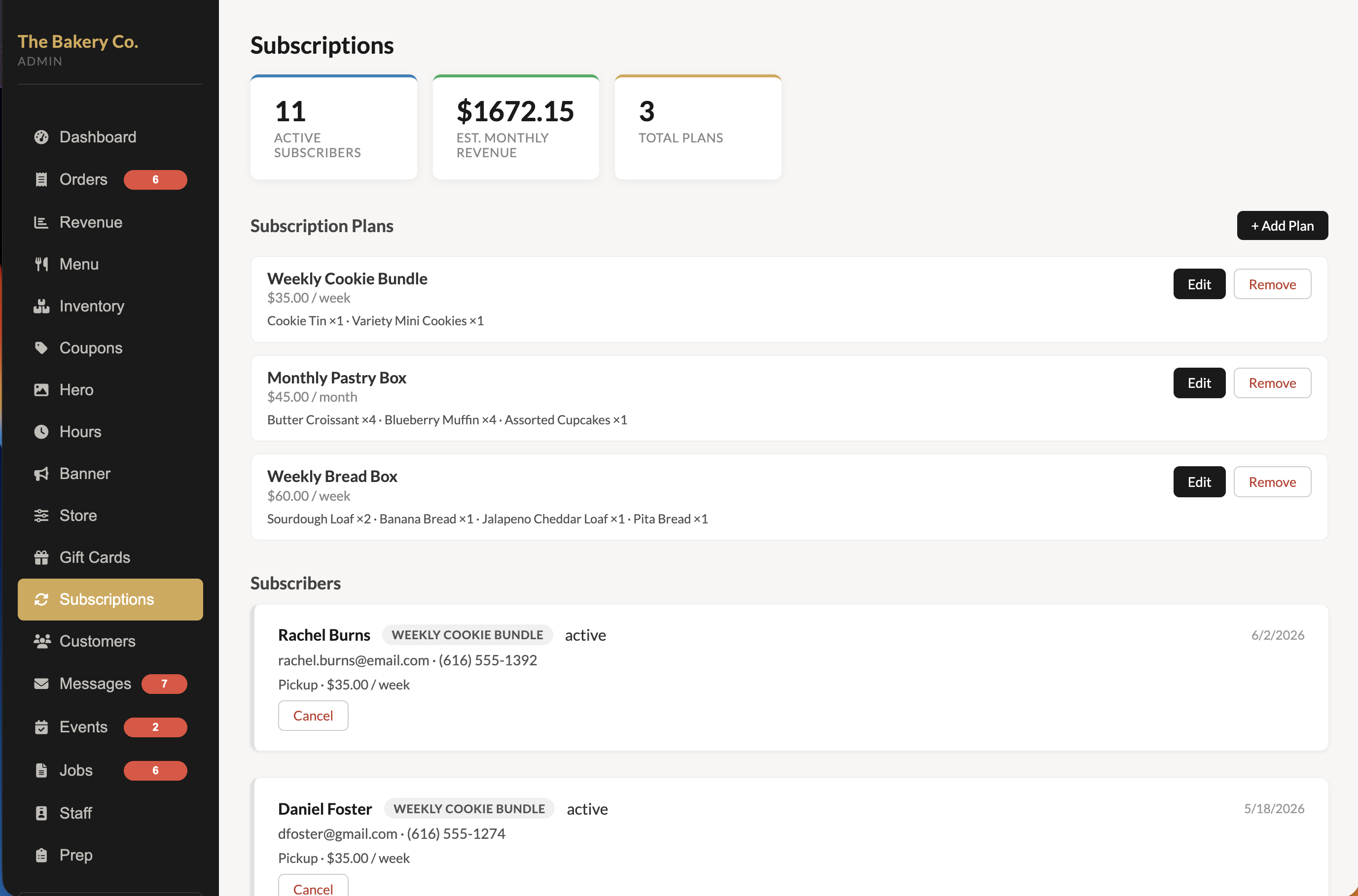 Subscription options — weekly and monthly