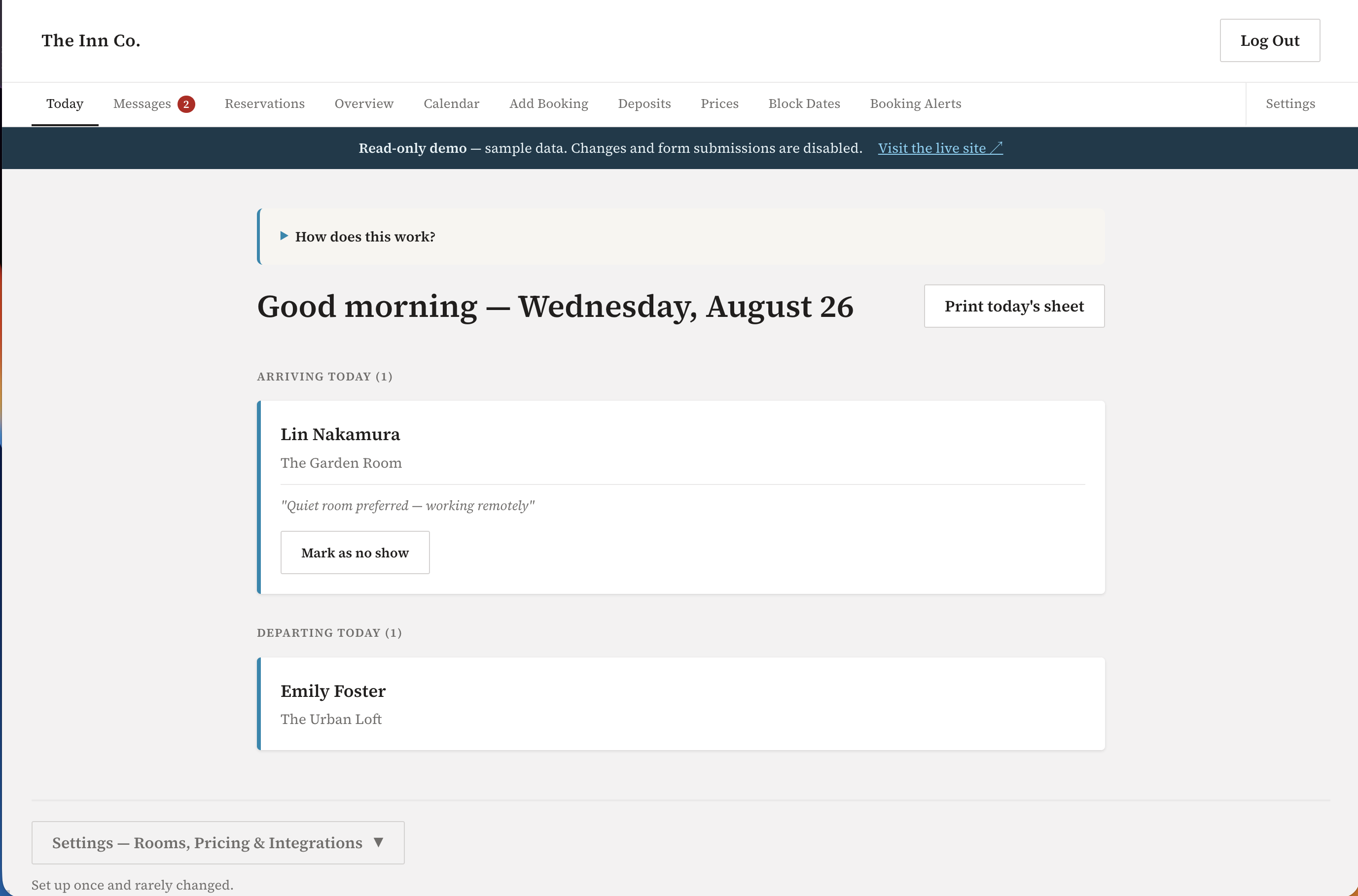 Admin dashboard home — bookings and revenue