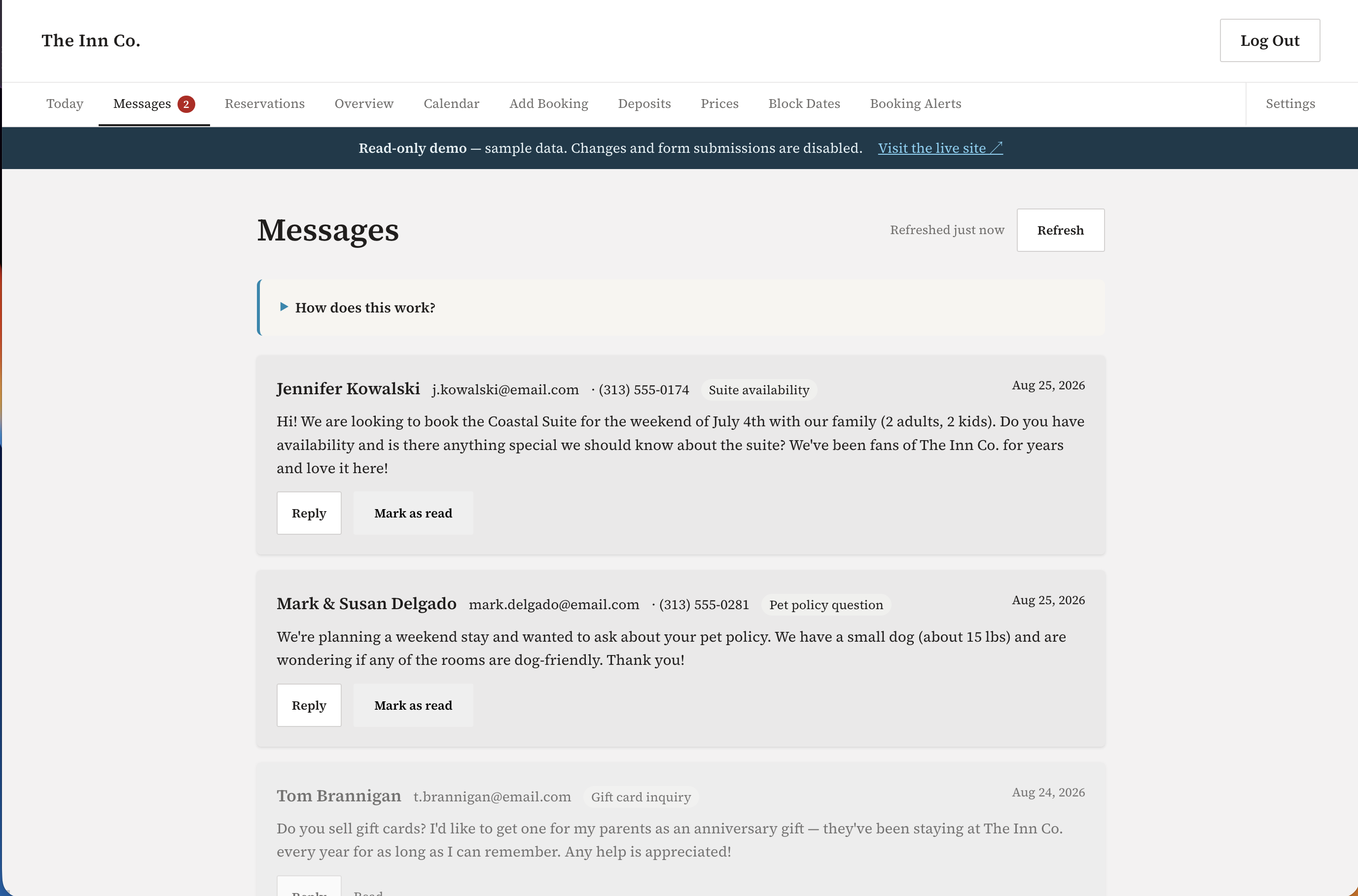 Guest messages and inbox