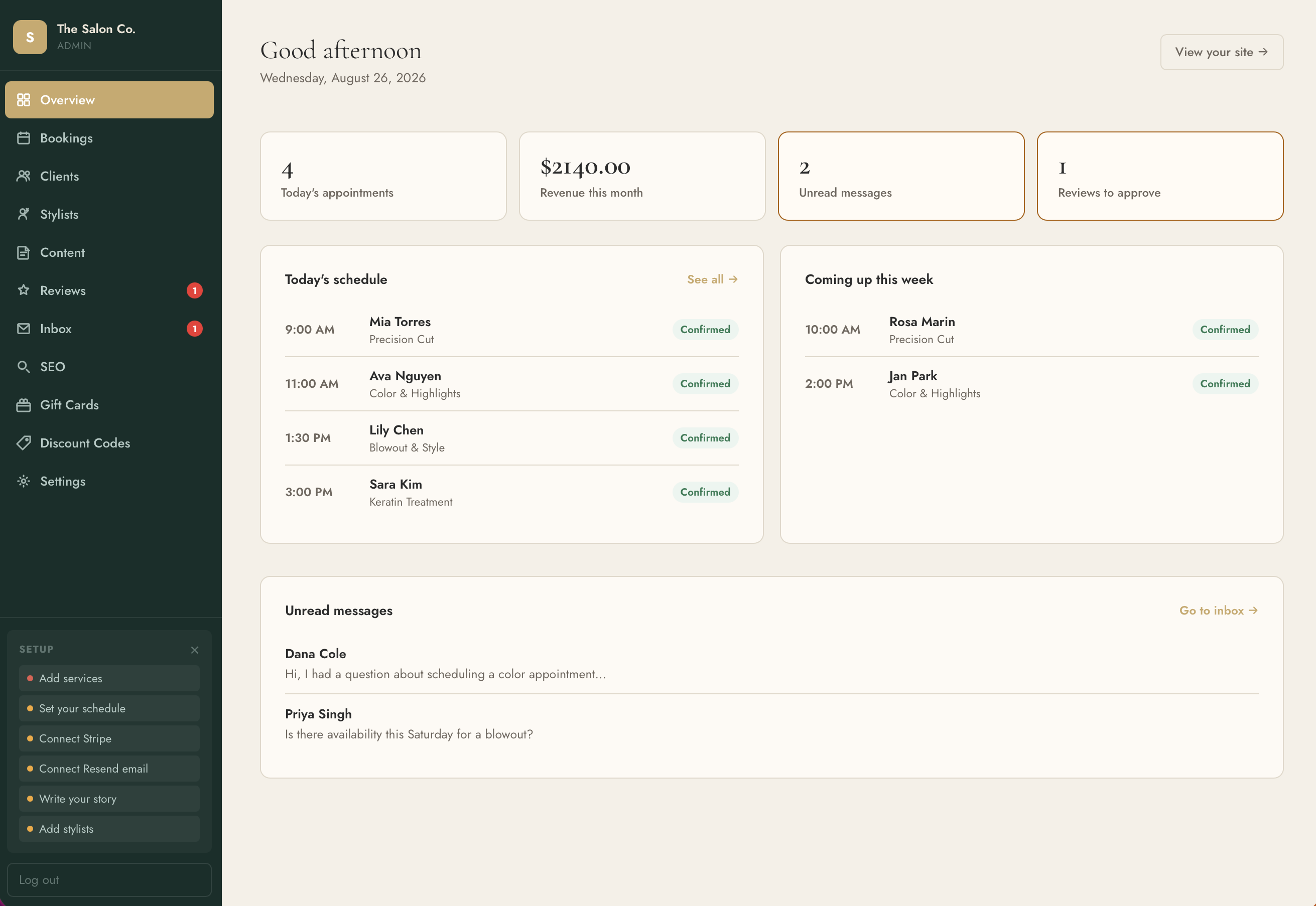 Admin dashboard home
