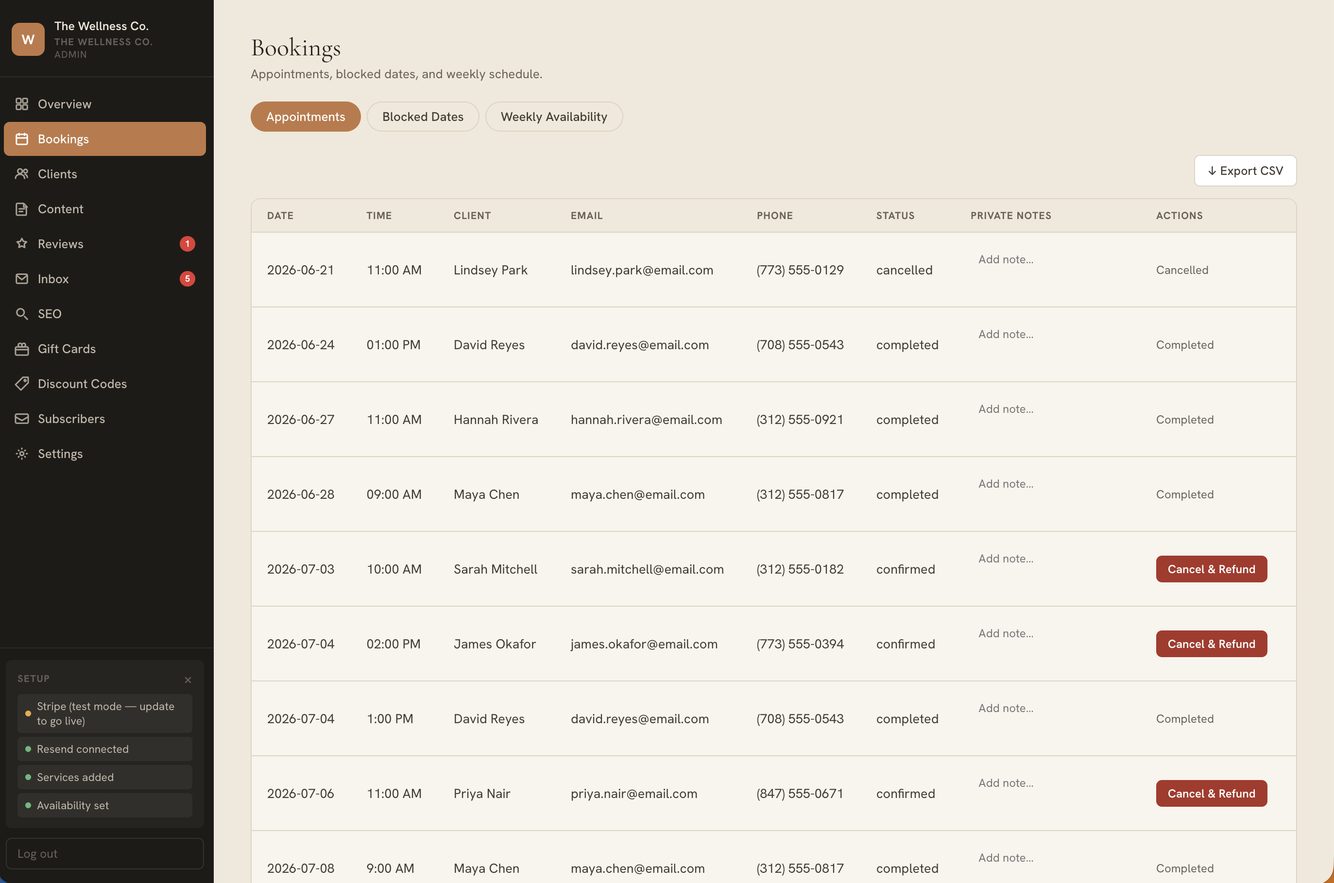 Appointments in admin dashboard